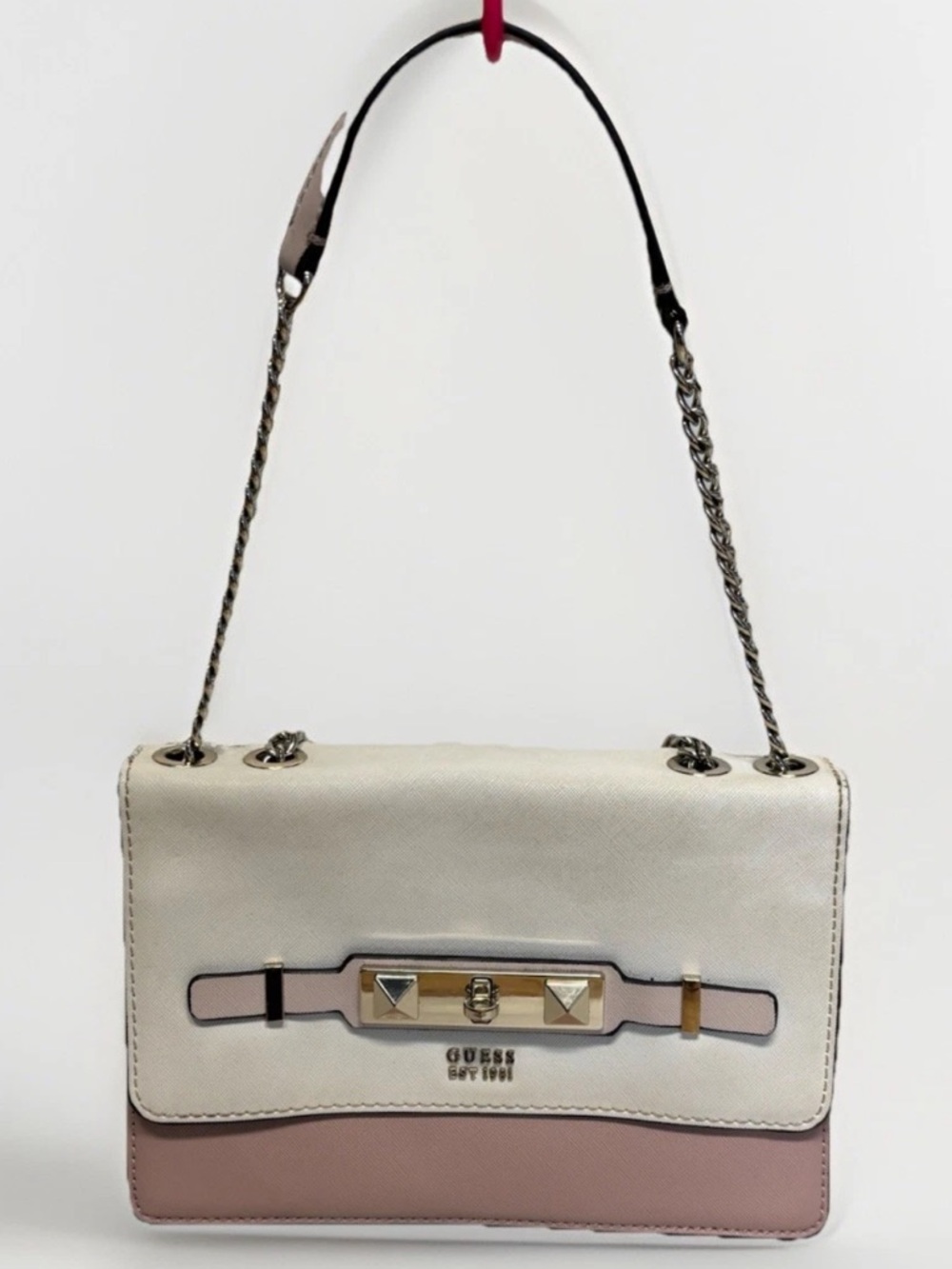 Guess Cherie Convertible Flap Crossbody Bag Pink & White #5769